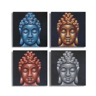 Set med 4 Buddhahuvuden Sand-detalj 40x40cm