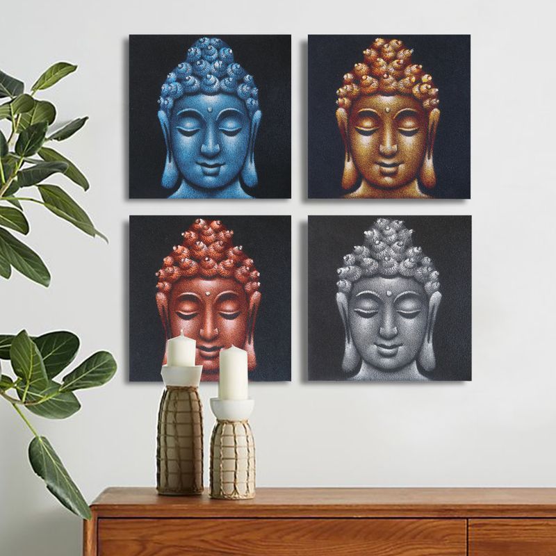 Set med 4 Buddhahuvuden Sand-detalj 40x40cm