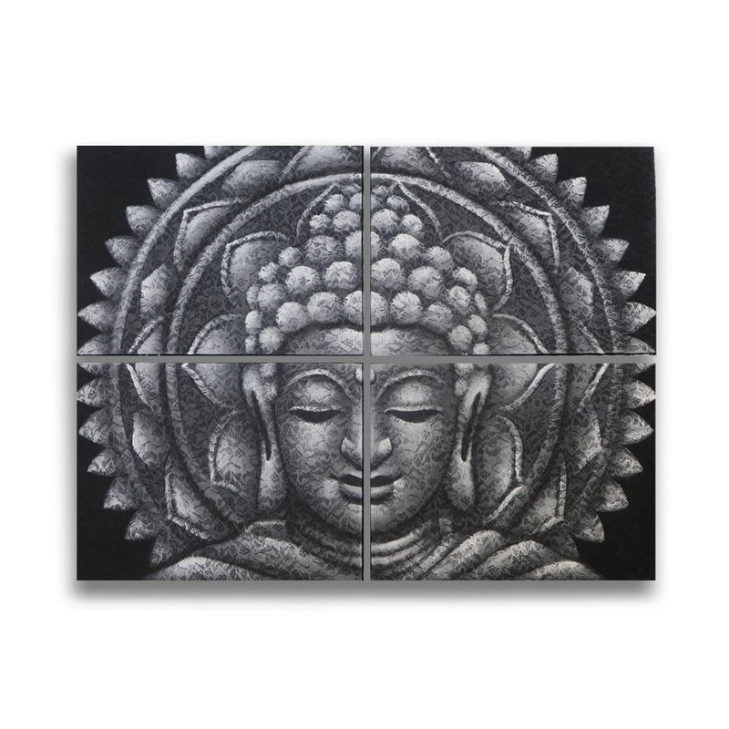 Grå Buddha & Mandala Brokad-detalj 30x40cm x 4