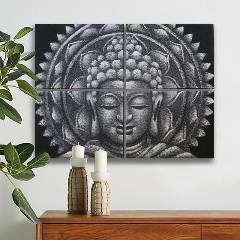 Grå Buddha & Mandala Brokad-detalj 30x40cm x 4