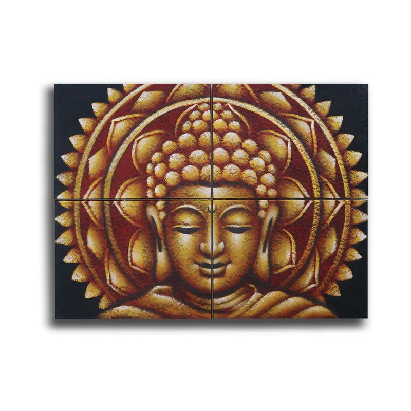 Guld Buddha & Mandala Brokad-detalj 30x40cm x 4