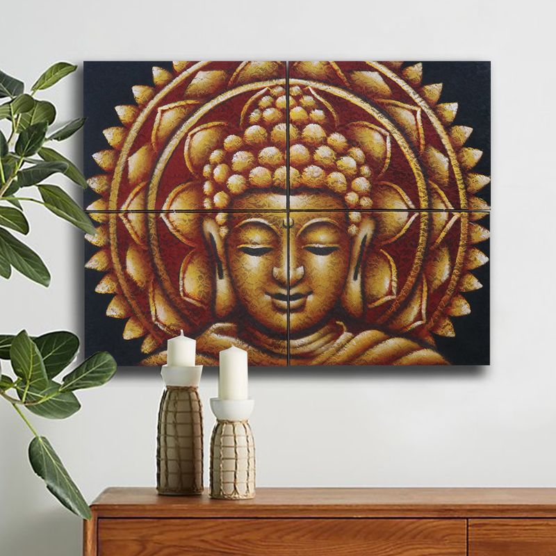 Guld Buddha & Mandala Brokad-detalj 30x40cm x 4