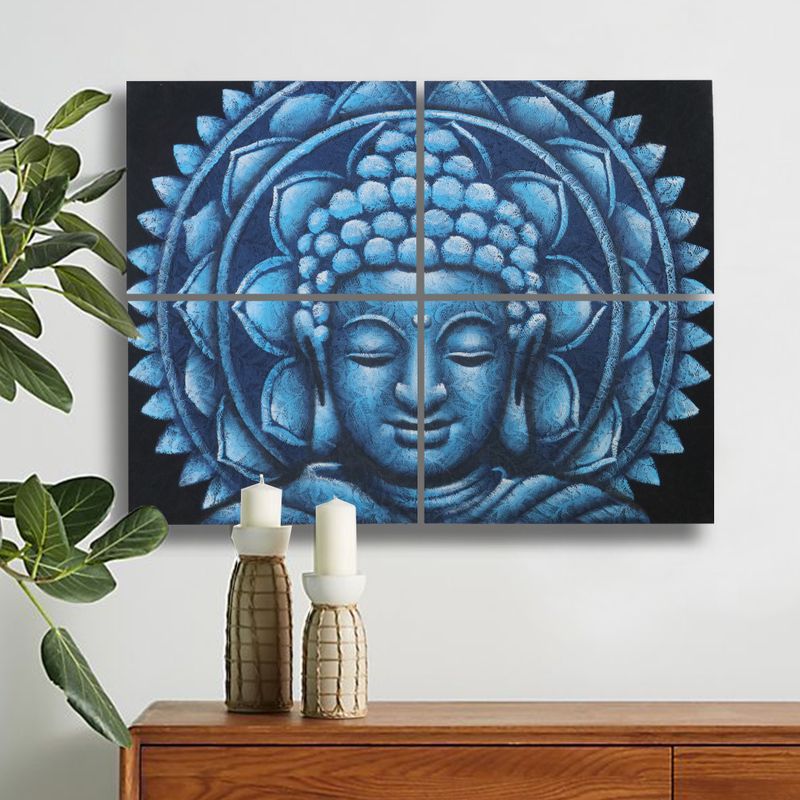 Blå Buddha & Mandala Brokad-detalj 30x40cm x 4