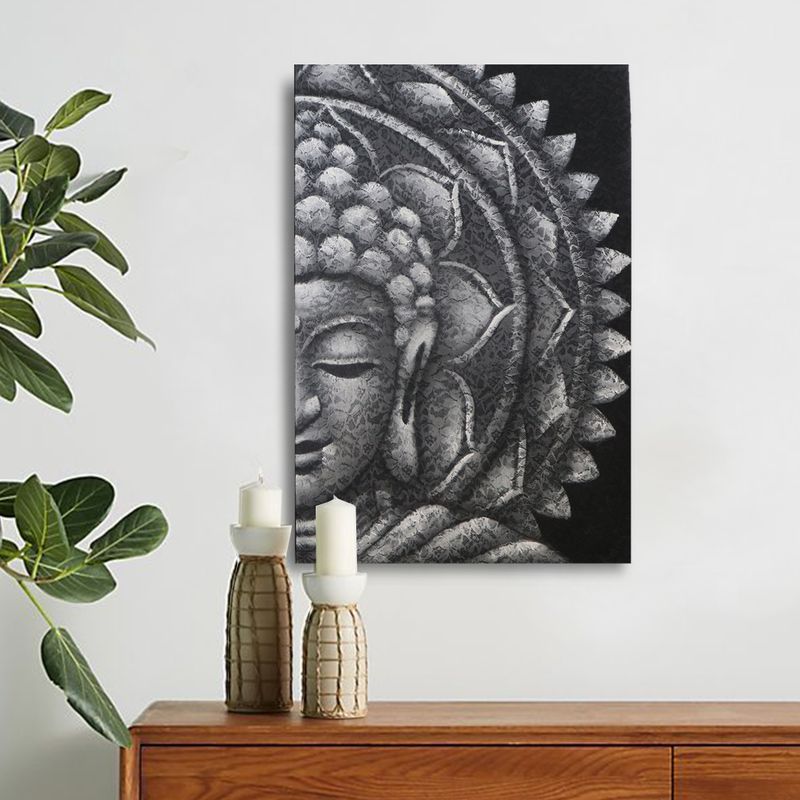Grå Buddha & Mandala 60x80cm