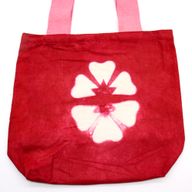 Naturlig Bomullskasse med Batik - 38x42x12cm - Röd med Blomma - Rosa Handtag