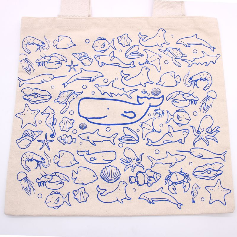 Stor Shoppingkasse i Bomull - 38x42cm - Havsliv