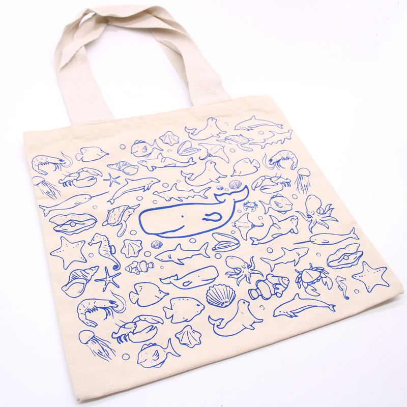 Stor Shoppingkasse i Bomull - 38x42cm - Havsliv