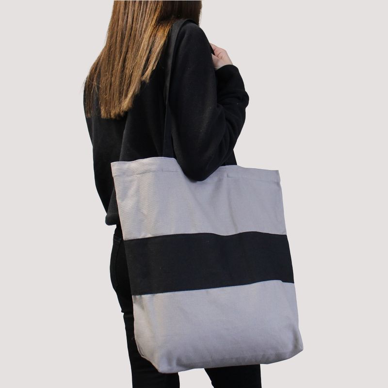 Tvåfärgad Kasse i Bomull - 38x42x12cm - Grå & Svart