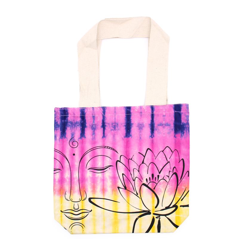 Batikväskor av Bomull - Lotus Buddha - Flerfärgad - Naturlig Handtag