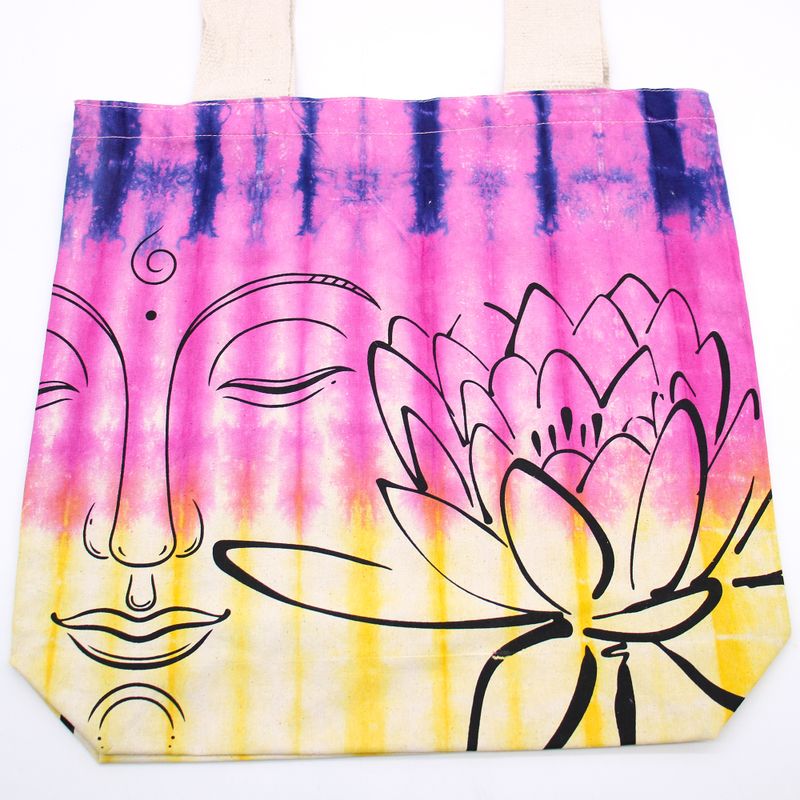 Batikväskor av Bomull - Lotus Buddha - Flerfärgad - Naturlig Handtag
