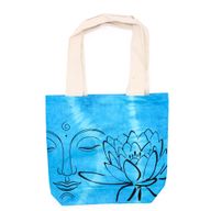 Batikväskor av Bomull - Lotus Buddha - Blå - Naturlig Handtag