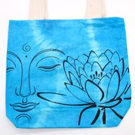 Batikväskor av Bomull - Lotus Buddha - Blå - Naturlig Handtag