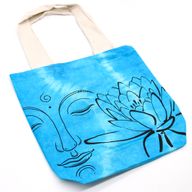 Batikväskor av Bomull - Lotus Buddha - Blå - Naturlig Handtag