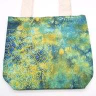 Batikväskor av Bomull - Mandala - Grön/Blå - Naturlig Handtag