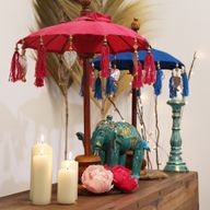 Bali Dekorativ Parasoll till Hemmet - Bomull - Rosa - 40cm