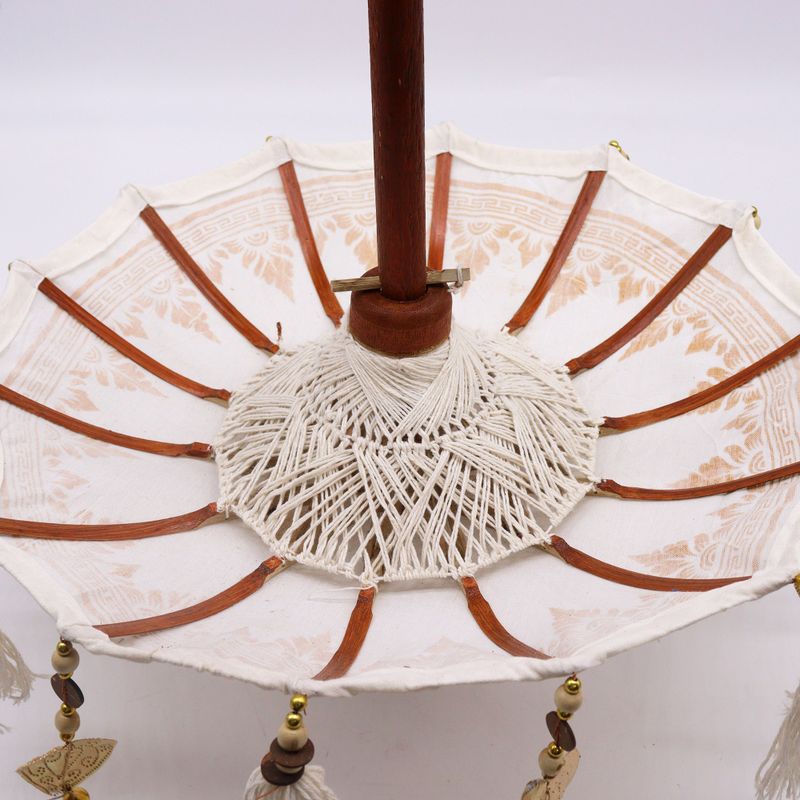 Bali Dekorativ Parasoll till Hemmet - Kanvas - Guld Dekor - 40cm