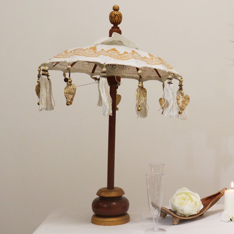 Bali Dekorativ Parasoll till Hemmet - Kanvas - Guld Dekor - 40cm