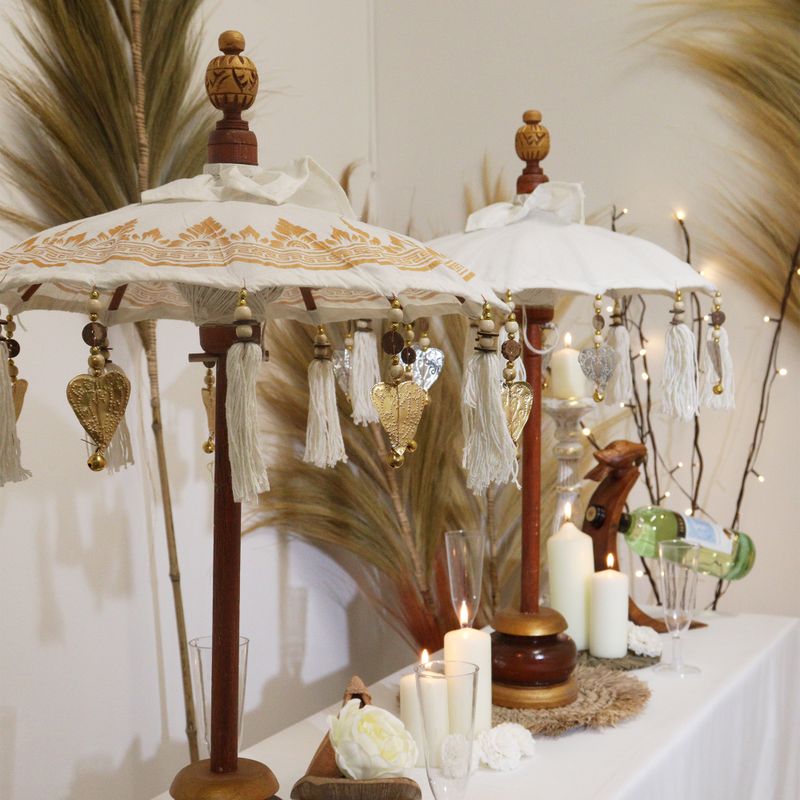 Bali Dekorativ Parasoll till Hemmet - Kanvas - Guld Dekor - 40cm