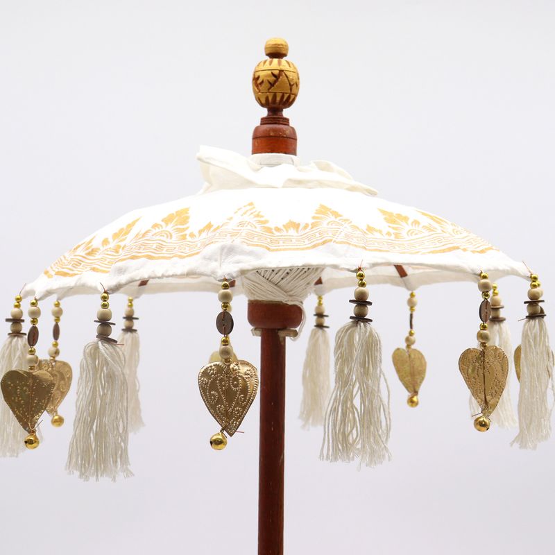 Bali Dekorativ Parasoll till Hemmet - Kanvas - Guld Dekor - 40cm
