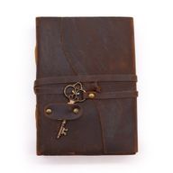 Oljad Mörk Läderbunden Anteckningsbok med Nyckel (13x18 cm) - 200 Sidor