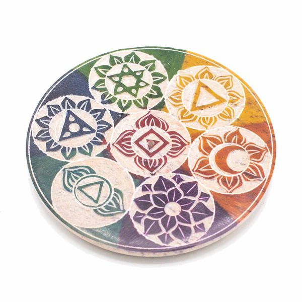 Rökelsehållare Skiva i Täljsten - Sju Chakra - 10cm