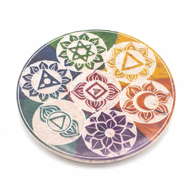 Rökelsehållare Skiva i Täljsten - Sju Chakra - 10cm