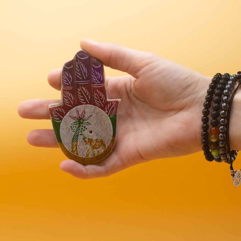 Rökelsehållare Hamsa i Täljsten - Elefant & Palm - 9x6cm