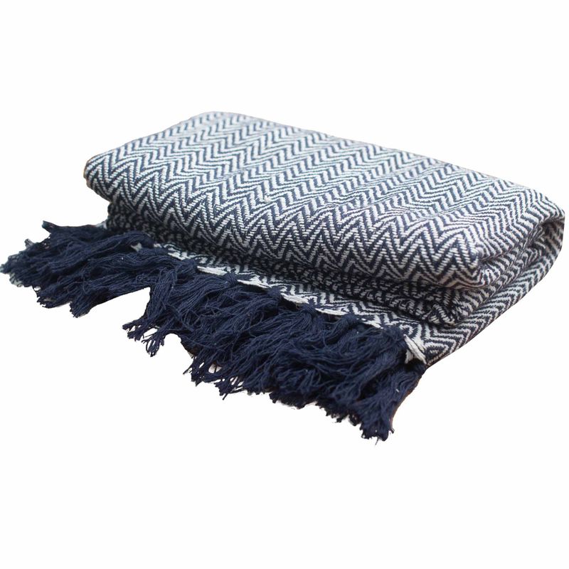 Boho Bekvämt Överkast - 125x150cm - Marinblå Sicksack