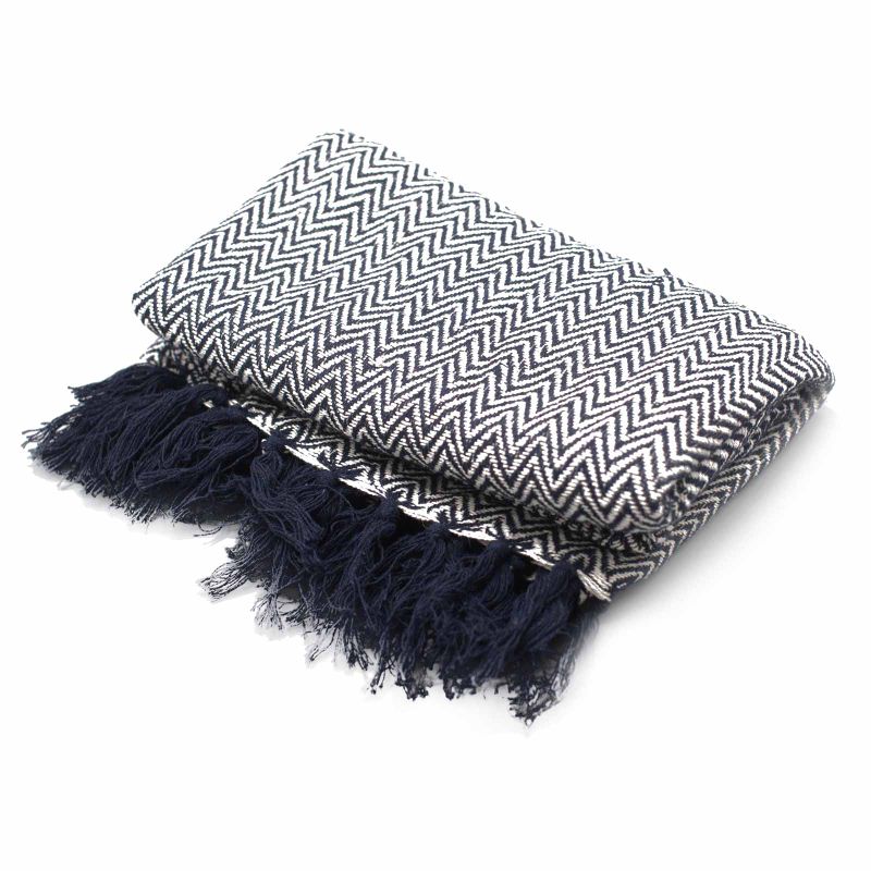 Boho Bekvämt Överkast - 125x150cm - Marinblå Sicksack