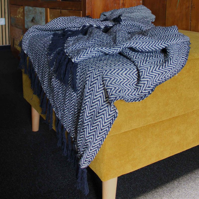 Boho Bekvämt Överkast - 125x150cm - Marinblå Sicksack
