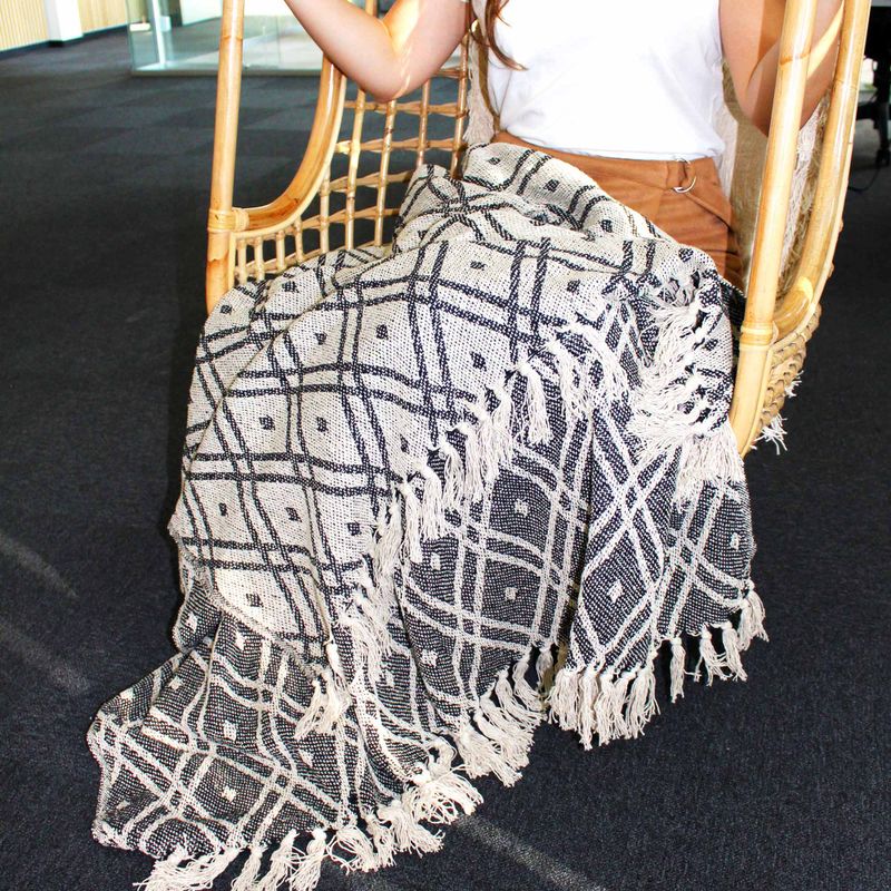 Boho Bekvämt Överkast - 125x150cm - Svart & Beige Regentskap