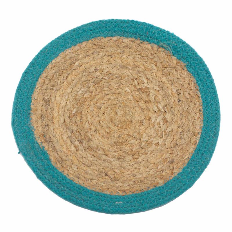 Naturligt Tallriksunderlägg - Jute & Bomull 30cm - Blågrön