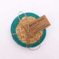 Naturligt Glasunderlägg - Jute & Bomull 10cm (set med 4) - Blågrön