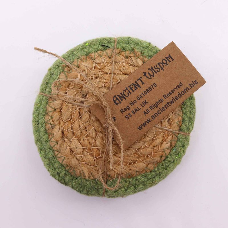 Naturligt Glasunderlägg - Jute & Bomull 10cm (set med 4) - Olivgrön