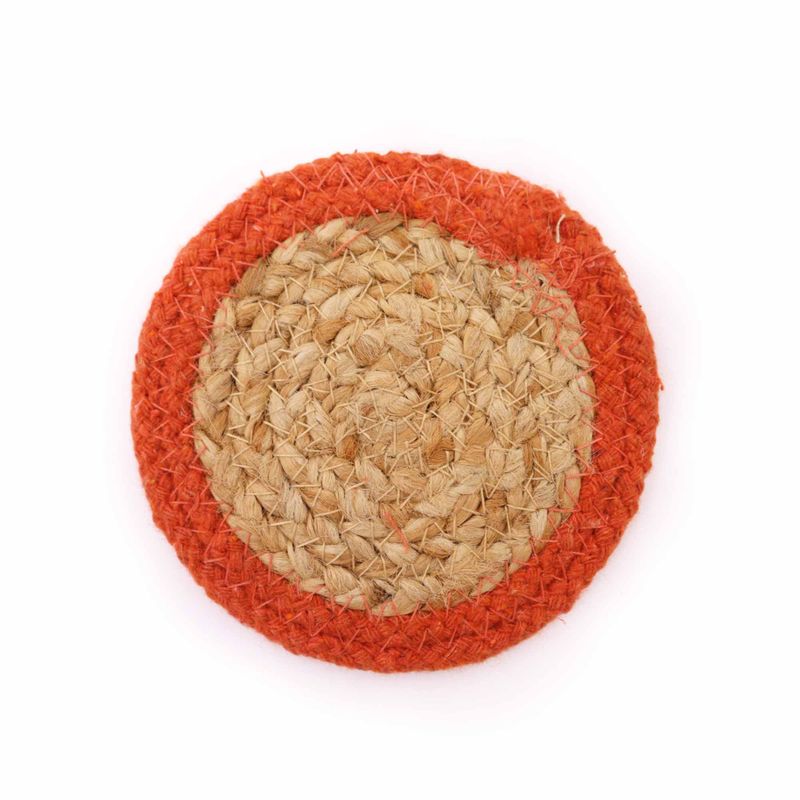 Naturligt Glasunderlägg - Jute & Bomull 10cm (set med 6) - Blandade färger i Korg