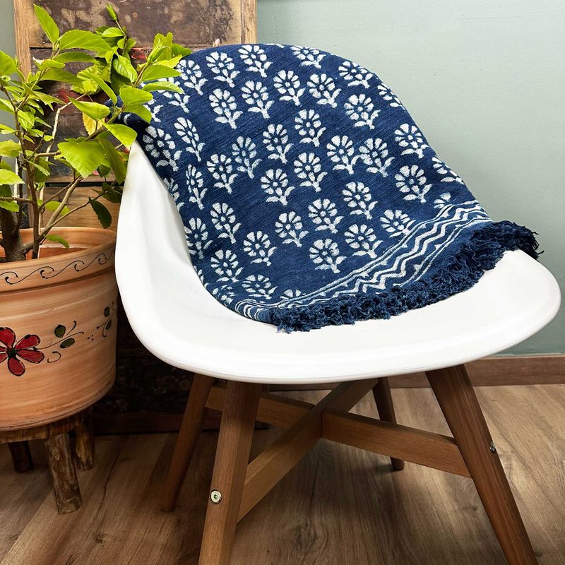 Handgjord Indigo-Pläd - 170x120cm - Chhota Blomma