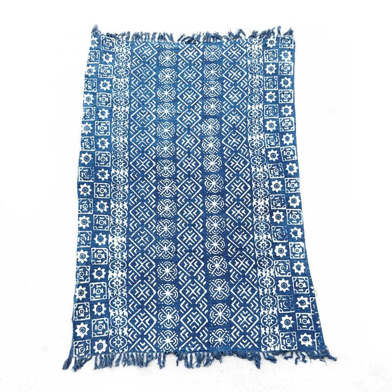 Handgjord Indigo-Pläd - 170x120cm - Desi Ränder