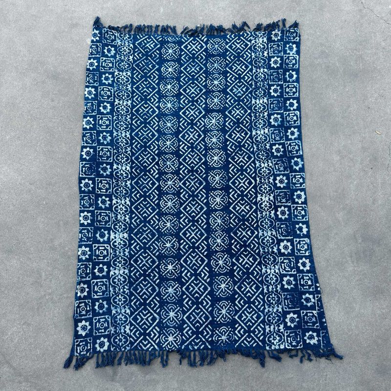 Handgjord Indigo-Pläd - 170x120cm - Desi Ränder