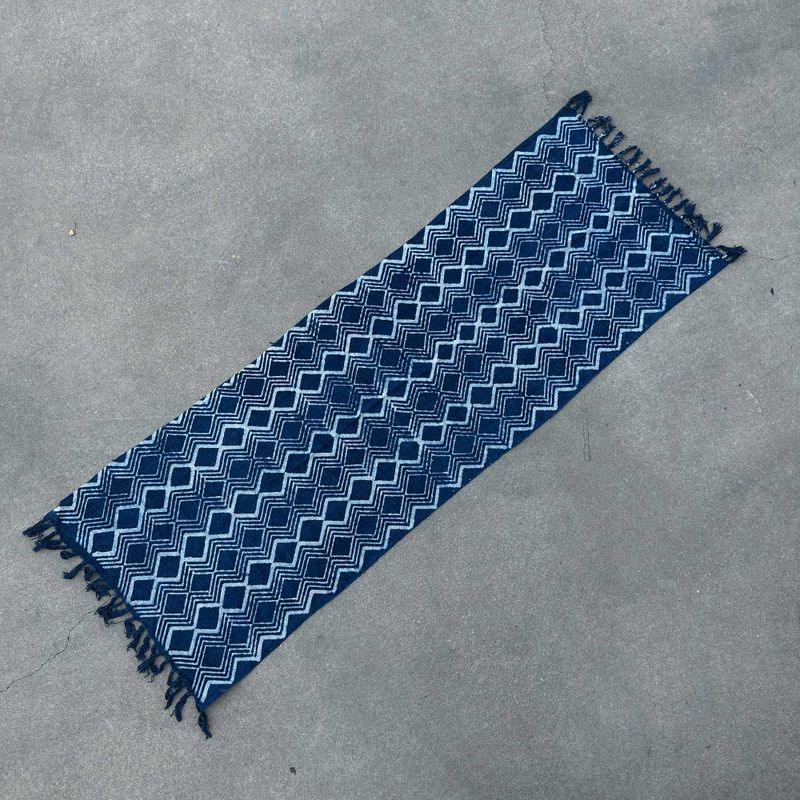 Handgjord Indigo-Löpare - 170x60cm - Heerak Mönster