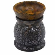 Oljebrännare av Täljsten 10cm - Mandala Blomma - Svart & Gul