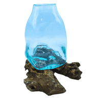 Stor Smält Glasvas på Trä - Terrarium