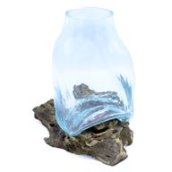 Stor Smält Glasvas på Trä - Terrarium