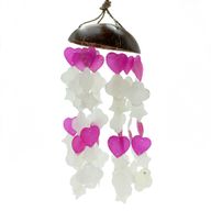 Kokosnöt & Capiz Vindspel - Rosa och Vit Blandade Former - 35cm