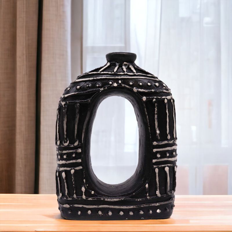 Oval Vas i Munkform - Svart 23cm