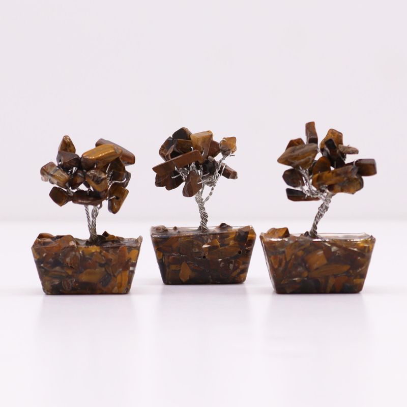 Mini Ädelstensträd med Orgonitbas - Tigeröga (15 Stenar)
