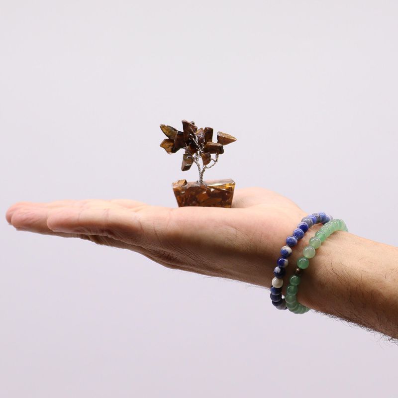 Mini Ädelstensträd med Orgonitbas - Tigeröga (15 Stenar)