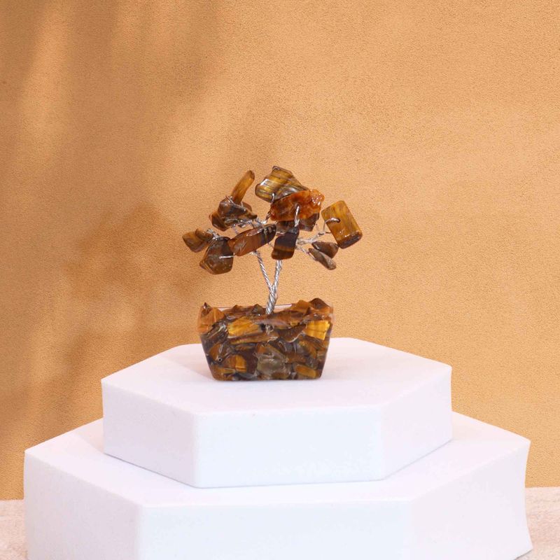 Mini Ädelstensträd med Orgonitbas - Tigeröga (15 Stenar)
