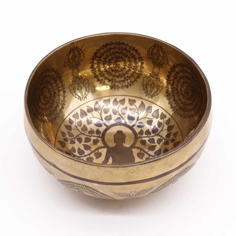 Tibetansk Helande Skål Graverad 16cm - Bodhi-träd Buddha
