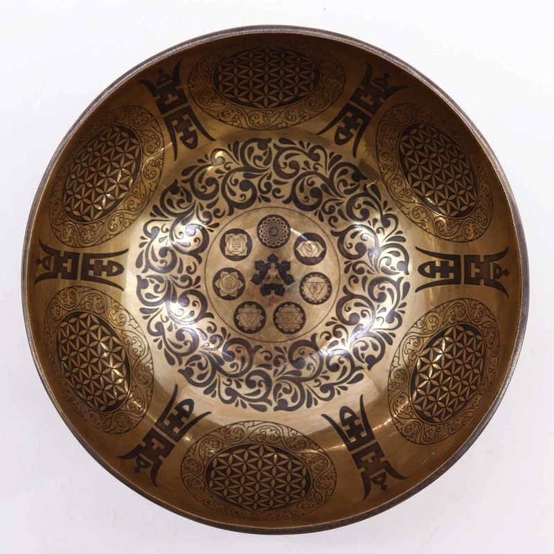 Tibetansk Helande Skål Graverad 21cm - 7 Chakra & Livets Blomma