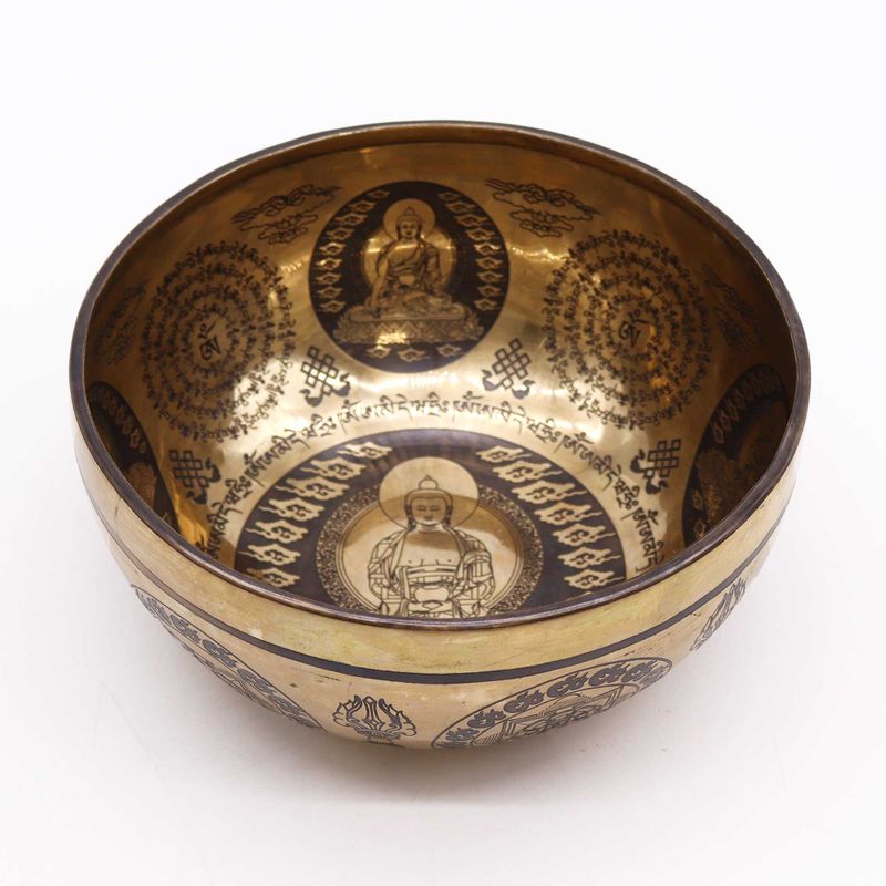 Tibetansk Helande Skål Graverad 21cm - 5 Buddha